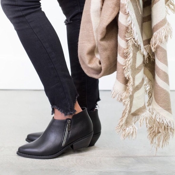Shoes - Short Black Vegan Leather Ankle Booties